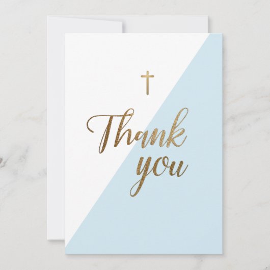 Eerste communiqué Dank je moderne blauwe jongen Bedankkaart (Voorkant)