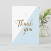 Eerste communiqué Dank je moderne blauwe jongen Bedankkaart (Staand voorkant)