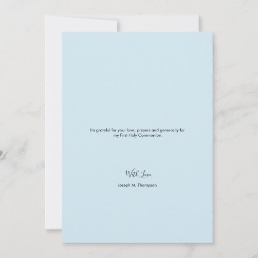 Eerste communiqué Dank je moderne blauwe jongen Bedankkaart (Achterkant)