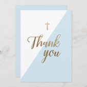 Eerste communiqué Dank je moderne blauwe jongen Bedankkaart (Voorkant / Achterkant)