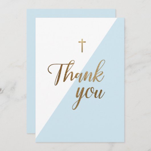 Eerste communiqué Dank je moderne blauwe jongen Bedankkaart (Voorkant / Achterkant)