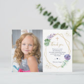 Eerste communiqué Foto: Dank u Paarse Succulenten Kaart (Staand voorkant)