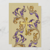 Eerste communiqué Glittery Damask met Cross Kaart (Voorkant / Achterkant)