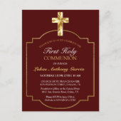 Eerste communiqué Gold Cross Burgundy Elegant Invi Briefkaart (Voorkant)