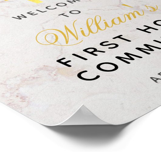 Eerste communiqué Greenery Marble Gold Cross Welko Poster (Hoek)