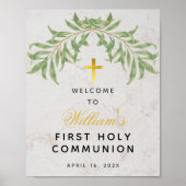 Eerste communiqué Greenery Marble Gold Cross Welko Poster (Voorkant)