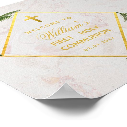 Eerste communiqué Greenery Marble Gold Fern Welkom Poster (Hoek)
