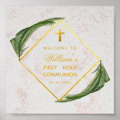 Eerste communiqué Greenery Marble Gold Fern Welkom Poster (Voorkant)