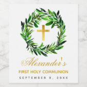 Eerste communiqué Greenery Wreath Faux Gold Cross Wijn Etiket (Enkel label)