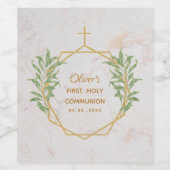 Eerste communiqué groen botanisch goud geometrisch wijn etiket (Enkel label)