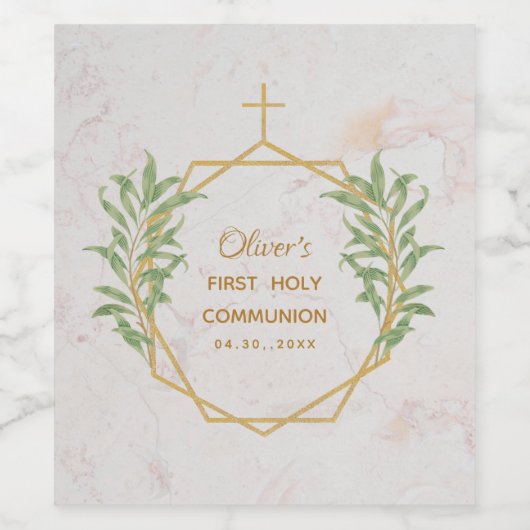 Eerste communiqué groen botanisch goud geometrisch wijn etiket (Enkel label)