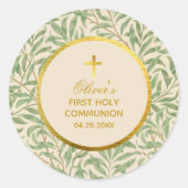 Eerste communiqué groene bladeren Morris faux Gold Ronde Sticker (Voorkant)