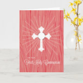 Eerste communiqué kruis en roggen op roze hout kaart (Gele Bloem)