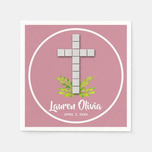 Eerste communiqué kruis op mosterd roze servet (Voorkant)