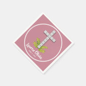 Eerste communiqué kruis op mosterd roze servet (Hoek)