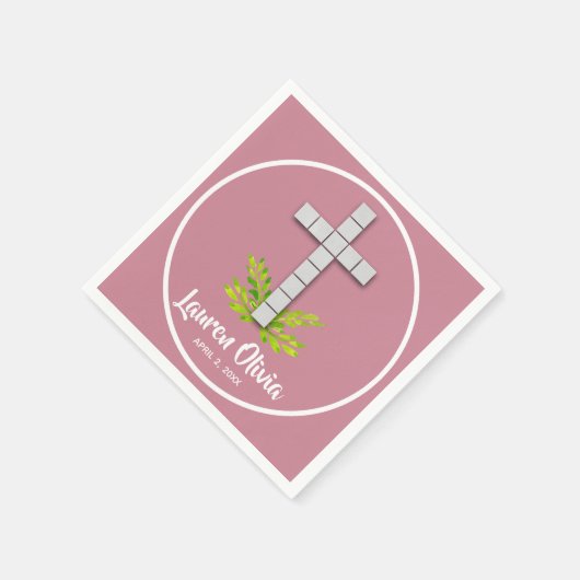 Eerste communiqué kruis op mosterd roze servet (Hoek)