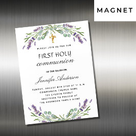 Eerste communiqué lavender eucalyptus violet luxe magnetische uitnodiging