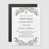 Eerste communiqué lavender eucalyptus violet luxe magnetische uitnodiging (Voorkant / Achterkant)