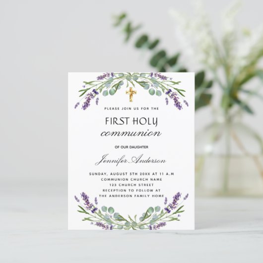 Eerste communiqué lavender violet budget uitnodigi (Staand voorkant)