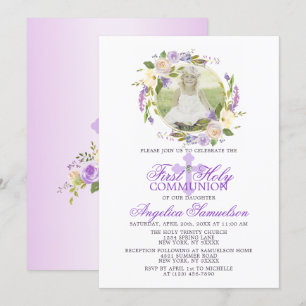 Eerste communiqué Meisje Floral Paars Lavender FOT Kaart