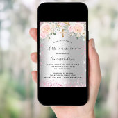 Eerste communiqué meisje zilverroze floralen spark kaart