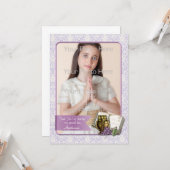 Eerste communiqué, Paarse Damask-fotokaart Kaart (Voorkant / Achterkant in situ)