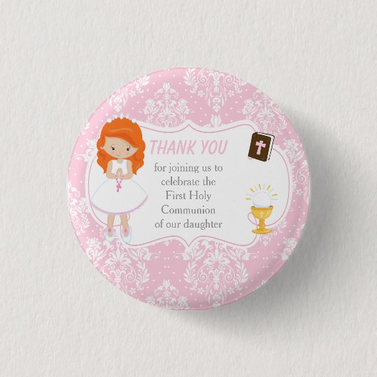 Eerste communiqué Red Hair Girl Ronde Button 3,2 Cm (Voorkant)