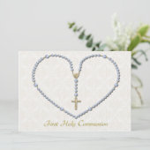 Eerste communiqué Rosary Heart Blue Kaart (Staand voorkant)