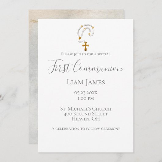 Eerste communiqué Rosary Simple Religious Event Kaart (Voorkant / Achterkant)