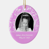 Eerste communiqué roze fotoversiering keramisch ornament (Rechts)