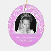 Eerste communiqué roze fotoversiering keramisch ornament (Links)