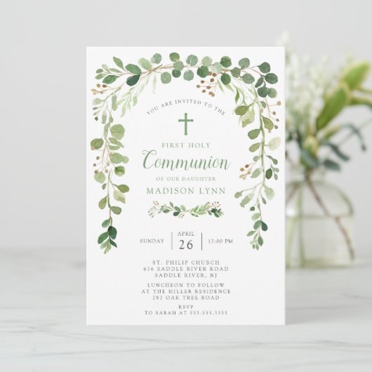 Eerste communiqué - uitnodiging met zachte groene  (Staand voorkant)