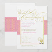 Eerste communiqué-uitnodiging - Roze 5 x 7 Kaart (Voorkant / Achterkant)