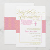 Eerste communiqué-uitnodiging - Roze 5 x 7 Kaart (Voorkant / Achterkant)