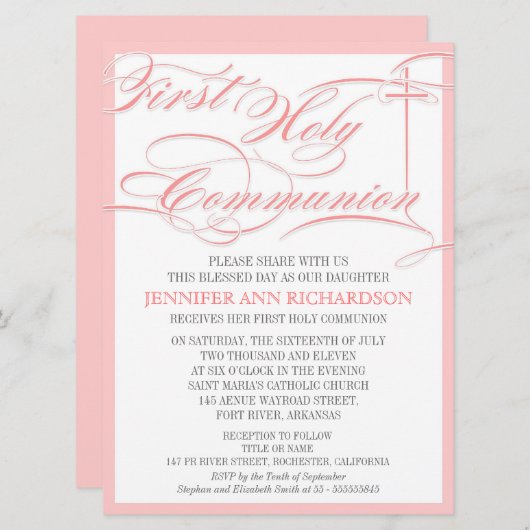 Eerste communiqué van Girl - Roze & Modern Kaart (Voorkant / Achterkant)