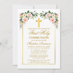 Eerste communiqué Waterverf Roze Blush Floral Gold Kaart