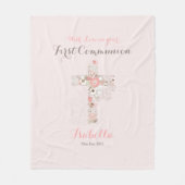 Eerste communiqué wazige roze florale kruisnaam vl fleece deken (Voorkant)