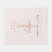Eerste communiqué wazige roze florale kruisnaam vl fleece deken (Voorkant (Horizontaal))