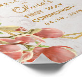 Eerste communiqué Welkom Roze Magnolia Gold Floral Poster (Hoek)