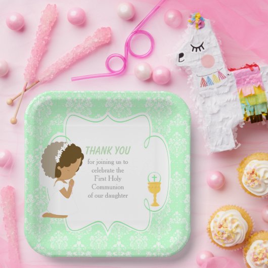 Eerste Communistische Afrikaanse Groene Damask Papieren Bordje (Feest)