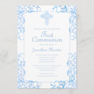 Eerste Communistische Cross Blue Damask Christelij Kaart