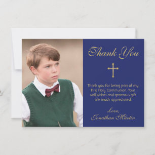 Eerste communityfoto met Simple Gold Cross Blue Bedankkaart