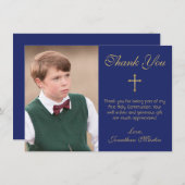 Eerste communityfoto met Simple Gold Cross Blue Bedankkaart (Voorkant / Achterkant)