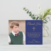 Eerste communityfoto met Simple Gold Cross Blue Bedankkaart (Staand voorkant)