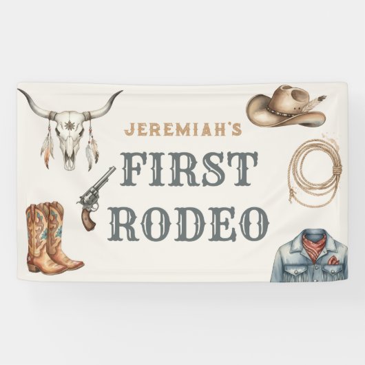 Eerste Cowboy Terracotta 1e Verjaardag Spandoek (Horizontaal)