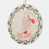 Eerste Cowgirl Kerst Schattigee cowboylaarzen Keramisch Ornament (Links)