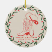 Eerste Cowgirl Kerst Schattigee cowboylaarzen Keramisch Ornament (Achterkant)