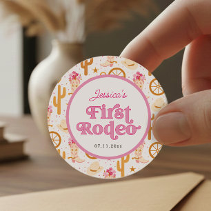 Eerste Cowgirl Rodeo Roze 1e Verjaardagsfeestje Ronde Sticker