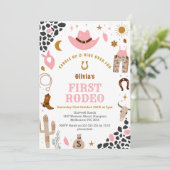 Eerste Cowgirl van de Rodeo Roze Western 1e Verjaa Kaart (Staand voorkant)