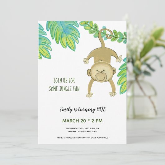 Eerste dag Aangeraden apen Oerwouden Uitnodiging (Staand voorkant)